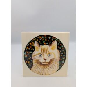 Tile Craft 8x8 Fluffy Cat Ceramic Art Tile Plaque Hanging Wall Decor Stand